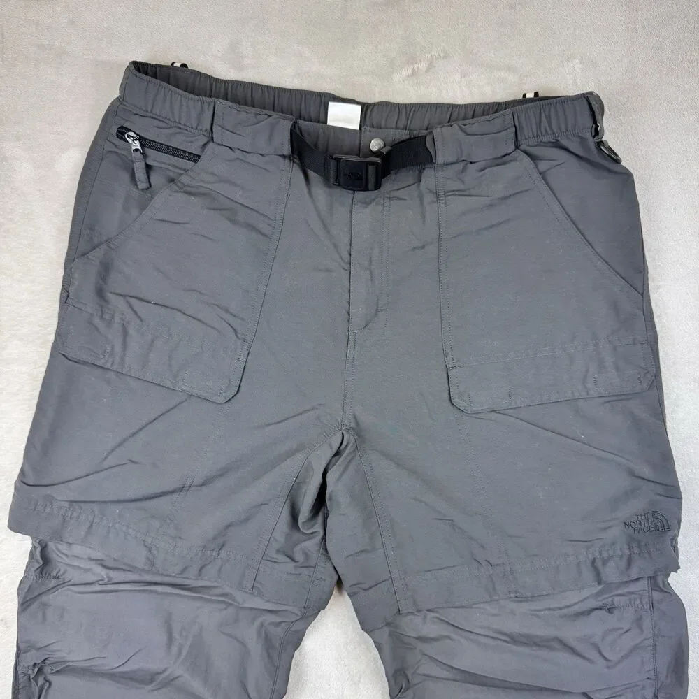 The North Face Mens XL Long Grey Convertible Zip Off Hiking Cargo Pants Nylon